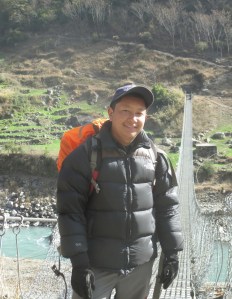 A photo taken of Anil while he was guiding a Manaslu trek in January 2014.